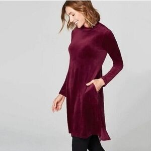 Pure Jill J Jill Burgundy Red Velvet Mock Neck Shift Dress Size S Petite Pockets